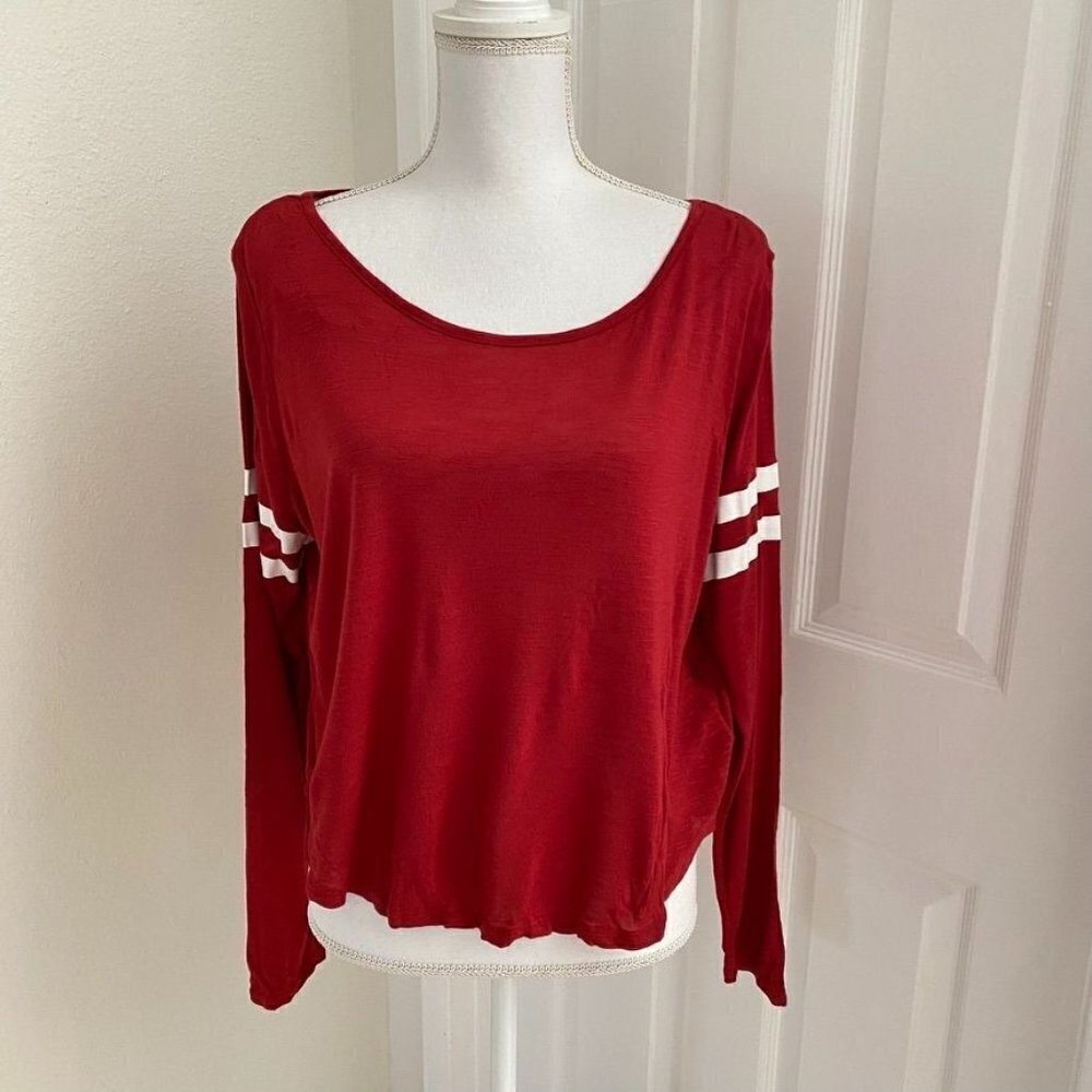 H&M Divided Scoop Neck Red Top White Arm Athletic Bands Size M Preowned  B7